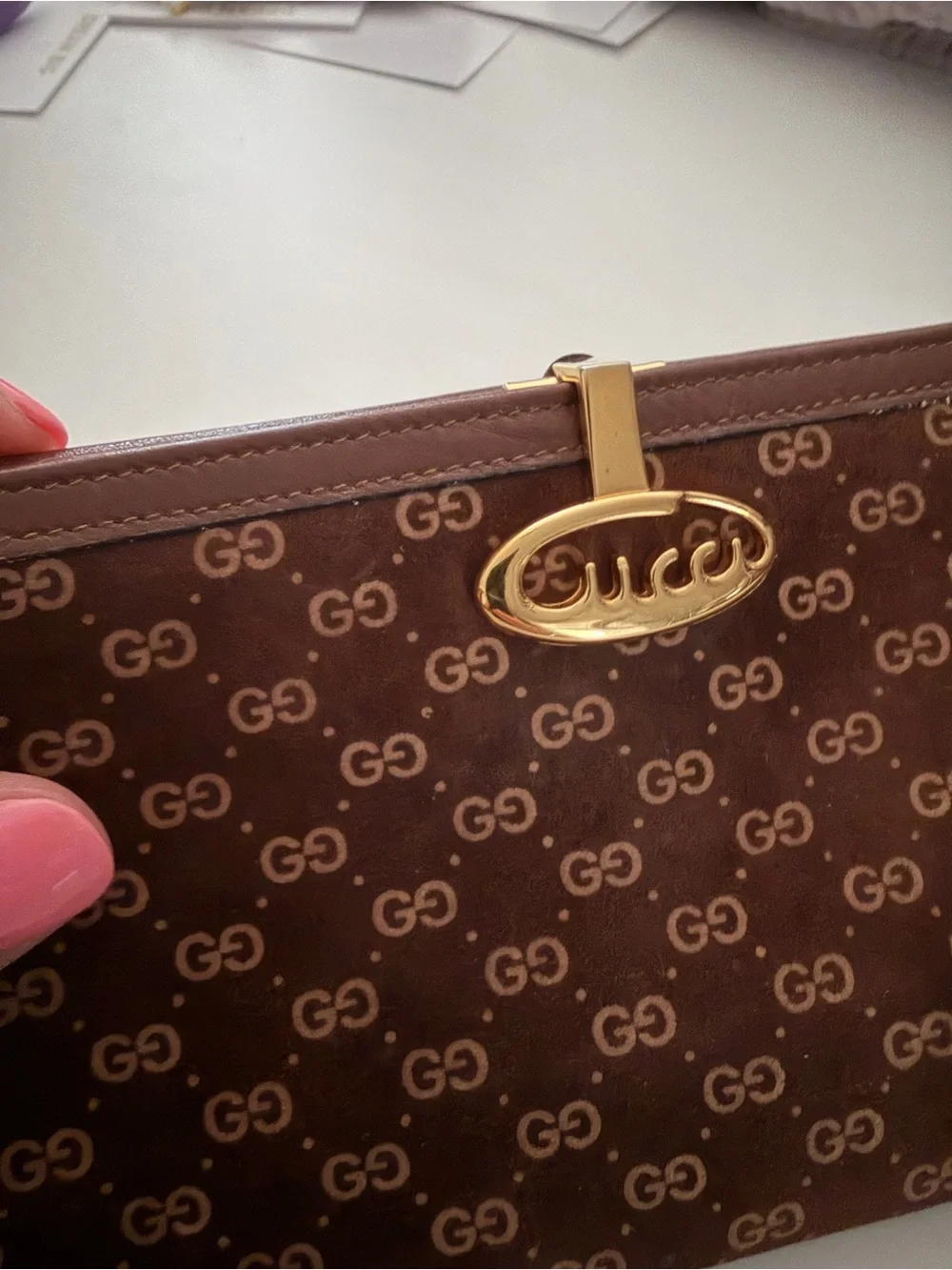 Gucci Brown Vintage GG Monogram Continental Wallet with Gold Accent - Picture 4 of 15